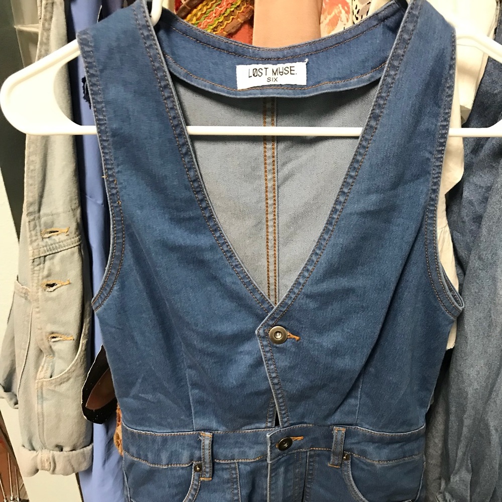 blue denim jumpsuit